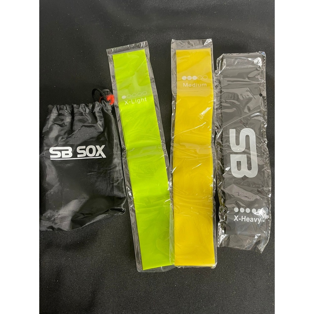 SB SOX Resistance Loop Bands Set 3 Tension Levels X-Light Medium X-Heavy Pouch